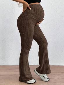 SHEIN 孕妇可调节腰部紧身喇叭裤超高腰长裤 - 棕色 - 查看 4
