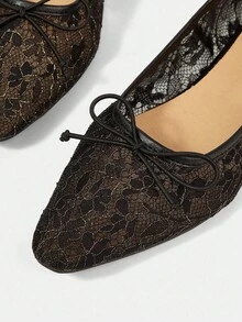 CUCCOO HITCHD Giày bệt thường ngày đa năng thoáng khí, thoải mái, thoải mái, thoáng khí, đế thấp, mũi vuông, họa tiết nơ trang trí mới mùa xuân/thu 2025 - màu đen - Xem 12