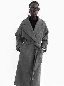 Lumivelle 宽松大衣，浅灰色风衣，秋冬女款 - 深灰色 - 查看 8