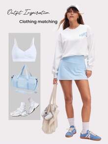 Eassivo Eassivo 女士休闲纯色运动迷你裙（带紧身短裤衬里） - 藍色 - 查看 2