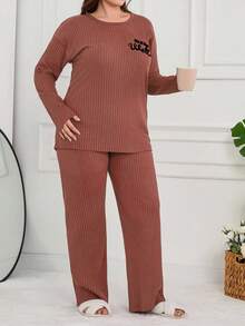 2 pezzi 100% cotone, set pigiama con camicia a maniche lunghe e pantaloni lunghi con stampa slogan