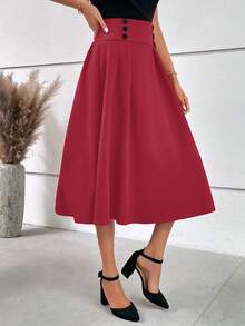 EURMUSE Váy công sở đơn sắc, thường ngày, đa năng dành cho nữ - Màu Đỏ Sâu - Xem 3