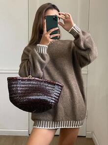 DAZY Women's Casual Contrast Color Turtleneck Sweater, Autumn