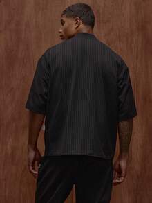 Musero Short Sleeve Smart Tailored Style Pin Stripe Shirt Button Detailing Branded Woven Tag Fall/SPRING SUMMER Tailoring - Black and White - View 2