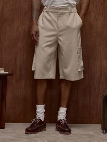 Musero Long Line Enlarged Premium Cargo Style Pocket Shorts /Winter - Apricot - View 2