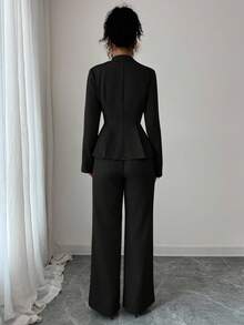 Elenzga Elegant Waist Cinching Suit, Fashionable Commuter Flared Slimming Pants, Suitable For Holidays, Dates, Independence Day, Women's Teacher Attire - Black - View 2