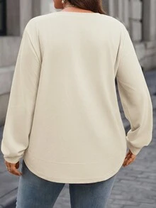 EMERY ROSE Plus Size Casual Solid Color Crew Neck Sweatshirt/ Winter - White - View 2