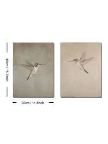 SHEIN Set Of 2 Unframed Vintage Hummingbird Wall Art Canvas Poster Print Minimalist Retro Bird Farmhouse Decor Rustic Painting For Apartment,Living Room,Bedroom,Modern Home Decoration
