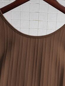 EMERY ROSE 女式夏季编织露背系带无袖A字形荷叶边下摆休闲迷你连衣裙 - 棕色 - 查看 6