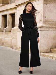 EMERY ROSE Women Jumpsuits Berikat Kontras Lace Zip Plain Anggun - Hitam - View 3