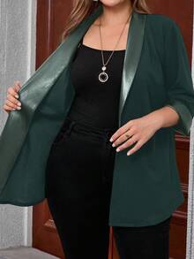 Miaspire Plus Size Women's Casual Personalized Patchwork Leather Jacket, Spring/Autumn - Dark Green - View 6