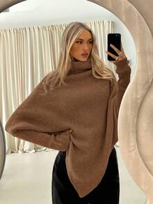 Aloruh Turtleneck Batwing Sleeve Sweater,Fall - Camel - View 1
