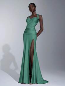 Elitara Thanh lịch, Lãng mạn, Gợi cảm, Tối giản, Hồng nhạt, Vải dệt kim co giãn, Dệt, Cúp ngực, Viền váy đuôi cá, Xòe, Thời trang, Người có ảnh hưởng, Lễ hội, Kỳ nghỉ, Tiệc sinh nhật, Sự kiện cưới, Đầm dạ hội trang trọng - Màu xanh Bạc hà - Xem 5