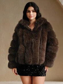 Anewsta New Autumn/Winter Elegant Lady-Like Faux Fox Fur Coat, Fashion Fur & Wool Blend Outerwear For Women