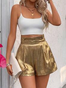 GlowEve شورتات كاجوال بخصر كيس الورق من قماش معدني، مناسبة لمهرجانات الموسيقى الصيفية وحفلات رأس السنة