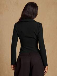 Glamine Elegancka, minimalistyczna, wojskowa, zielona koszula z kołnierzykiem, rozpinana z przodu na guziki, marynarka z długim rękawem dla kobiet, wiosenno-jesienna marynarka dla kobiet, czarna marynarka damska, czarny garnitur, czarna marynarka damska, czarna marynarka damska