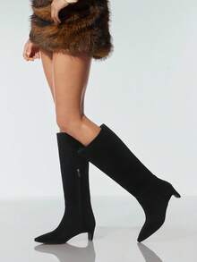SHUZIA Women Everyday Basic Comfortable Zip-On Knee-High Medium Height Heeled Boots - Black - View 2