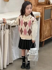 DAZY 女童V领毛衣背心，秋冬季