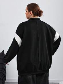 SHEIN CURVE+ 大码女式街头运动服、运动休闲、返校休闲色、秋冬彩色字母印花运动服 - 彩色 - 查看 2