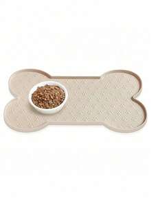 1 pieza Alfombrilla con forma de hueso y varias huellas para plato de comida de perro, alfombrilla antideslizante de silicona para cuenco de perro, alfombrilla para mascotas talla grande gruesa y resistente al agua con borde elevado, apta para perros y gatos pequeños y medianos