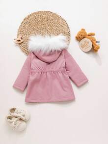 SHEIN Manteau à capuche rose mignon doublé de thermique, polyvalent pour l'automne/l'hiver, bébé fille - Rose bonbon - Voir 7