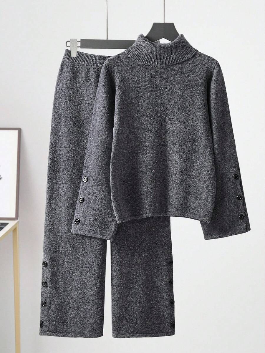 SHEIN Unity 女式简约甜美灰色宽松长袖针织套头衫,秋冬 - 灰色 - 查看 1