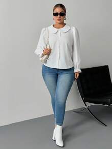 SHEIN PETITE CURVE Chemise décontractée à col rond blanche grande taille