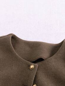 Franclia Fashionable French Exquisite Outing Short Coffee Color Round Neck Long Sleeve Coffee Color Short Coat Ladies Autumn And Winter Woolen Coat Ladies Winter Wear Fashionable Ladies Coat