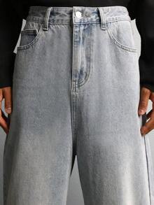 Quần jeans ống rộng cực chất liệu cotton SUMWON, kiểu dáng vintage, dáng suông thoải mái, thời trang đường phố, cạp cao, bộ sưu tập thu đông, màu trơn. - Màu xanh lam - Xem 6
