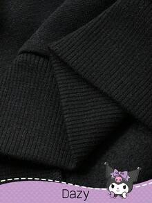 DAZY HELLO KITTY AND FRIENDS | SHEIN 少女针织卡通图案连帽卫衣，秋冬 - 黑色 - 查看 7