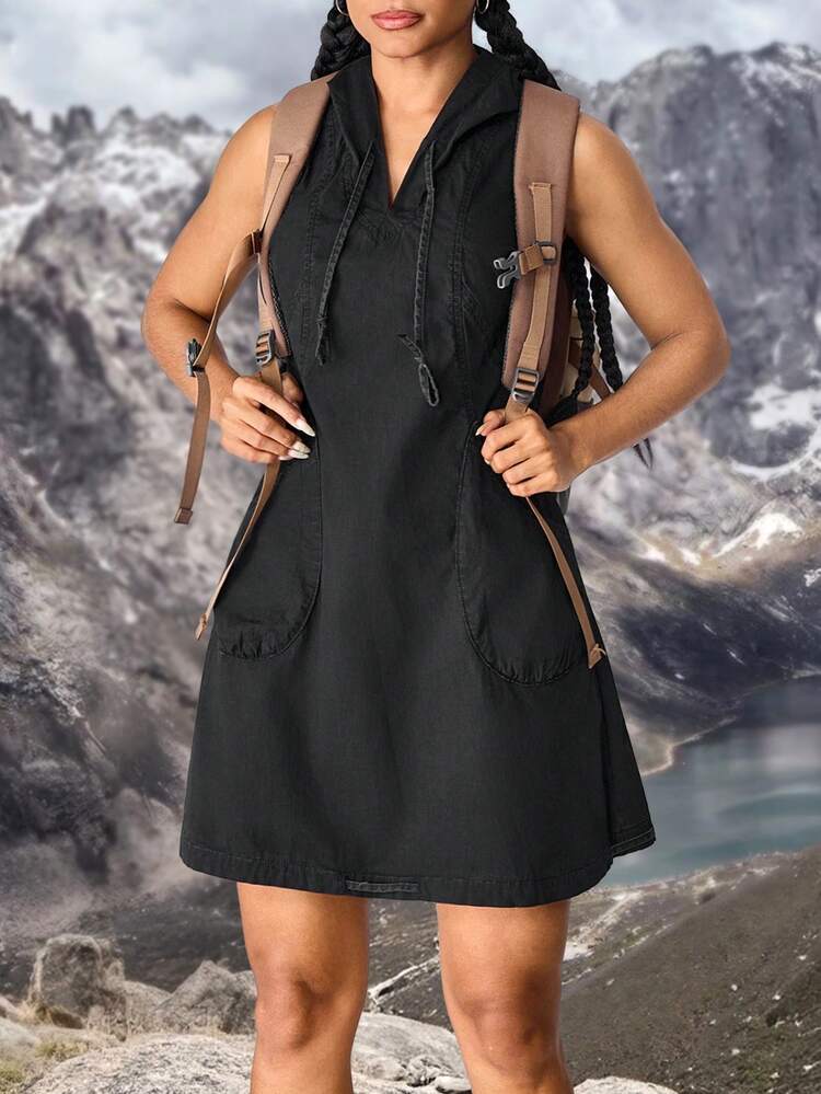 SHEIN EZwear Robes en jean pour femmes pour la randonnée, protection solaire, légères et séchage rapide. Tenues de randonnée pour femmes. Pantalons de randonnée outdoor pour femmes. Tenues de camping pour femmes. Pantalons légers de randonnée pour femmes - Gris - Voir 8