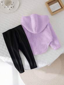 Bộ 2 áo nỉ dài tay in chữ dễ thương cho bé gái, áo nỉ có mũ và quần legging dệt kim, mùa thu/đông - Nhiều màu - Xem 2