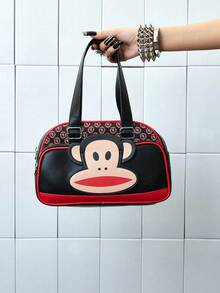 Paul Frank X ROMWE 女士卡通猴子3D图案时尚黑色手提包 - 黑色 - 查看 9