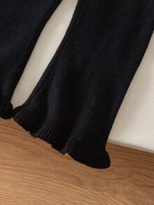 SHEIN Playful Pals Pearl Button Ruffle Trim Long Sleeve Cardigan & Striped Casual Elegant Versatile Pants Set Fall Winter