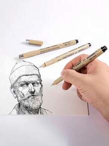 1/12支装尖头颜料笔微米墨水马克笔适用于漫画绘图素描针笔勾线笔素描文具套装美术用品 - 黑色 - 查看 4