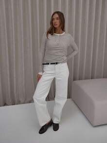 MUSERA Double Layered Button Detail Long Sleeve Top Cute Classy Sexy Streetwear Fall Autumn Night Out Winter - Khaki - View 2