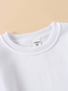 SHEIN 年轻女孩心形豹纹印花圆领长袖运动衫 - 白色 - 查看 4