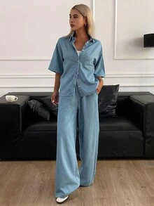 Livesso Women Denim Two Pieces Outfits - Light Wash - View 6