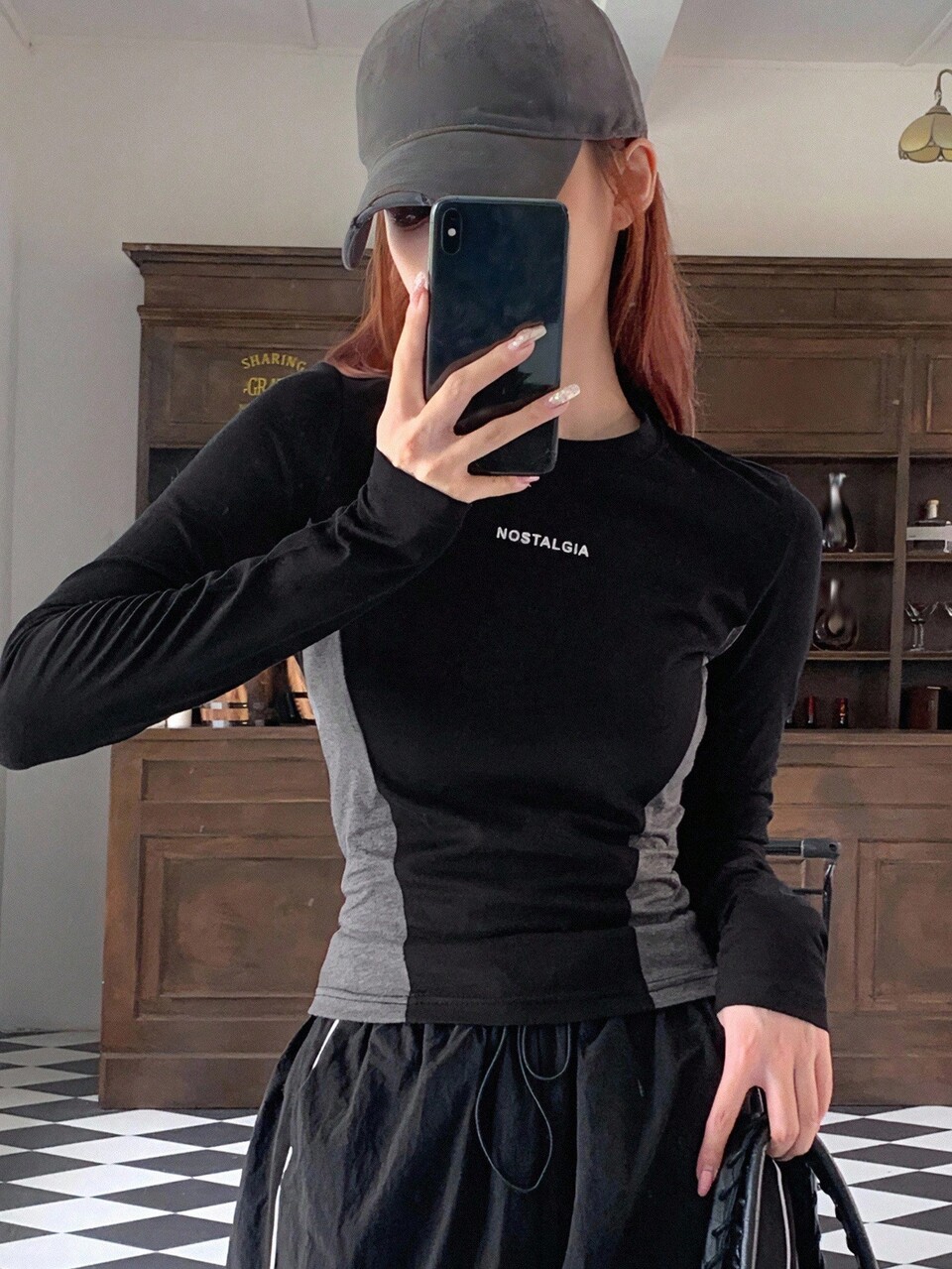 Letter Graphic Colorblock Tee,Fall Clothes Long Sleeve Women Tops
