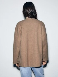 Lumivelle Women's Asymmetric Scarf Poncho Style Coat Jacket, Versatile For Autumn/Winter - Khaki - View 2