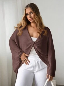 Auralis Plus Size Casual Solid Color Twist Batwing Sleeve Sweater In Fall/Winter