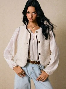 Poéselle Chaleco casual de mujer con solapa de un solo abotonado