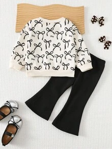 Cozy Pixies 2 Stücke Baby Mädchen Schmetterling Dekor Set mit Rundhals Langarm Sweatshirt und Hose mit elastischem Bund, bequem, vielseitig, stylisch, Lässig, niedliches Muster, minimalistisch, basic, geeignet für Innen, Outdoor Skifahren, Alltag, Sport, Spiel, Party, Fotografie, Weihnachten, Sportbekleidung Herbst Outfit Winterkleidung