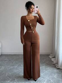 Elenzga Women's Elegant Office Commute Afternoon Tea Party Asymmetric Hem Long Sleeve Blazer Jacket And Elastic Waist Pants 2 Pieces Suit Set, Autumn/Winter Fall Cloth For Women - Brown - View 7