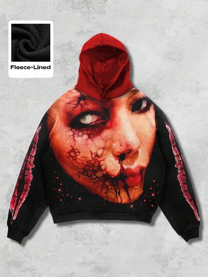 Street Life Men's Punk Futuristic Colorblock Streetwear Halloween Casual Autumn/Winter Top, Graphic Hoodie