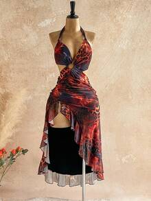 Soleia Váy maxi xẻ tà cao họa tiết hoa khoét sâu gợi cảm dành cho nữ, thích hợp cho tiệc tùng, giáng sinh, hẹn hò, hộp đêm, bãi biển, du ngoạn, trà chiều, phong cách boho, kỳ nghỉ, mùa thu - Nhiều màu - Xem 5