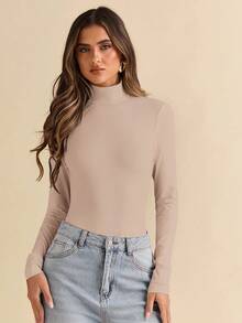 SHEIN BAE Bộ đồ liền thân dài tay khoét lỗ gợi cảm cho nữ - Màu Khaki - Xem 4