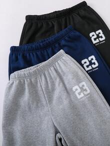 3pcs/Set Celana Jogging Longgar Bermotif Kasual dengan Tali Serut untuk Remaja Laki-laki, Cocok untuk Olahraga Sehari-hari dan Aktivitas Luar Ruangan di Musim Gugur dan Musim Dingin - MultiWarna - View 5