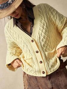 Bohemela Autumn/Winter Boho Cream Yellow Casual Cardigan For Women - Yellow - View 3