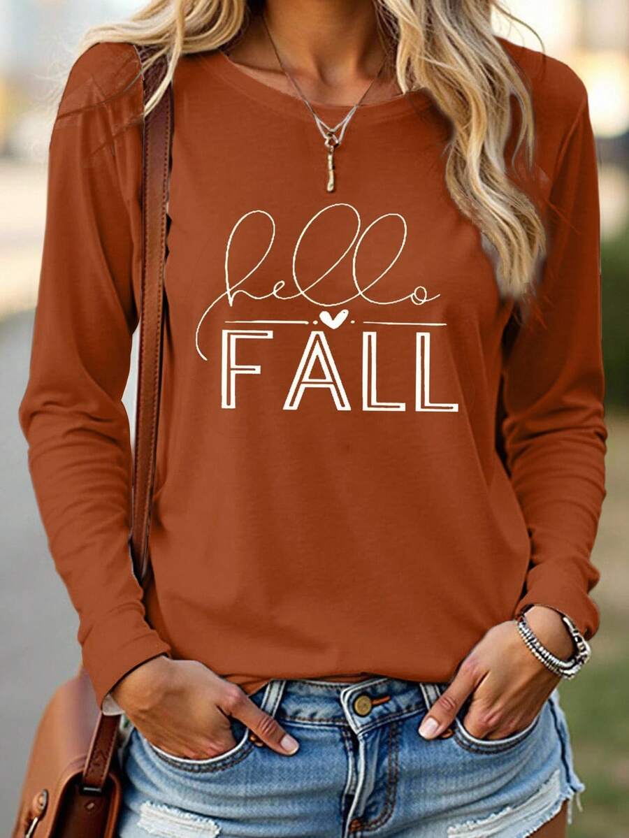 EMERY ROSE Women's Letter Print Long Sleeve T-Shirt, Autumn